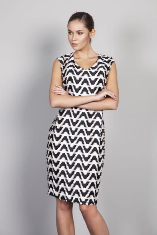 LIZABELLA BLACK & CREAM DRESS & BOLERO JACKET